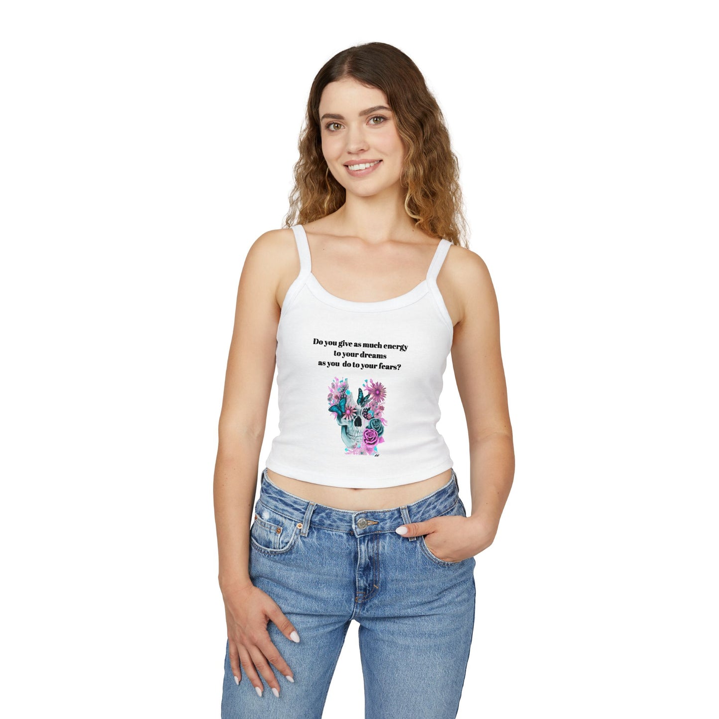 Inspirational Women Spaghetti Strap Tank Top - Dream vs. Fear Design